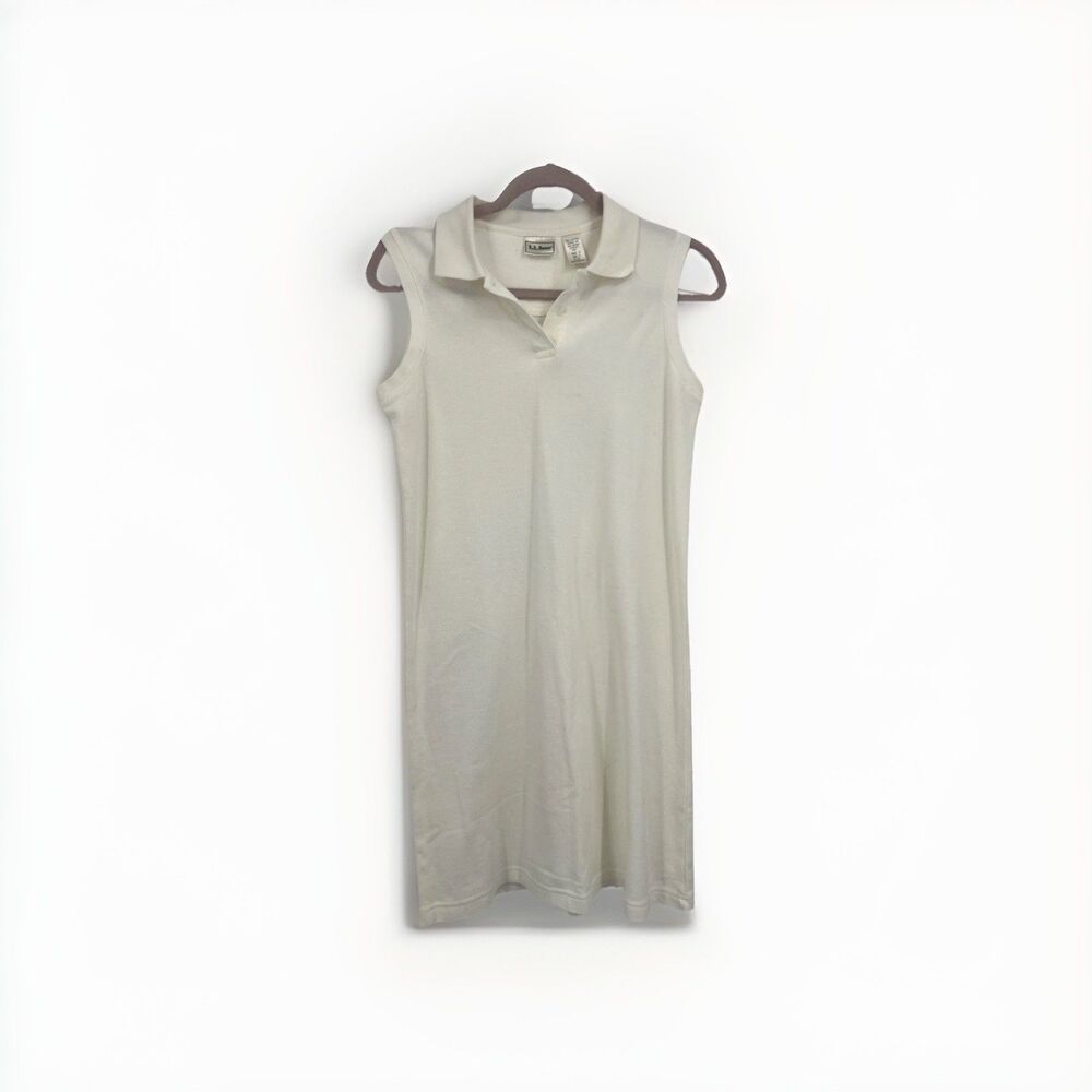 LL Bean Sleeveless Cotton White Golf Dress Small Pet Casual